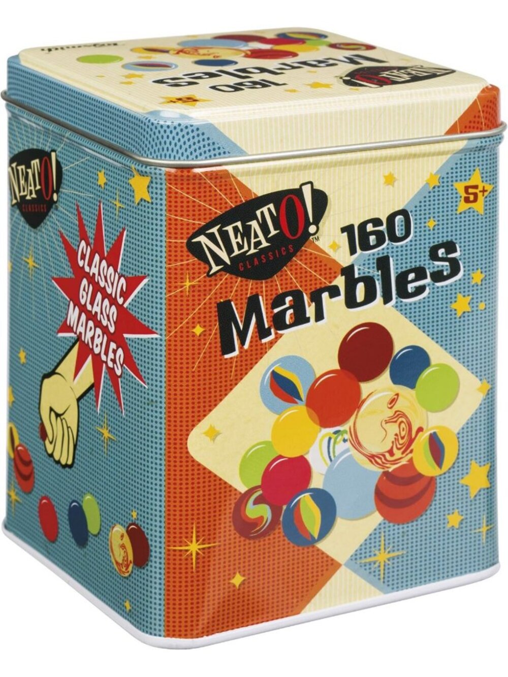 Retro Glass Marbles in Tin Box - 160 Classic Shooter Marbles for Kids' Games